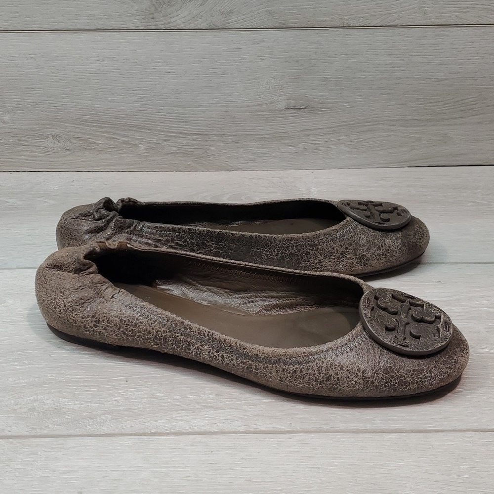 Tory Burch Womens Classic Reva brown distressed Leather Flats Ballet shoes sz 9M